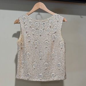 Vintage sequins beaded on 100% wool. lined Elegant Cream Sleeveless Top